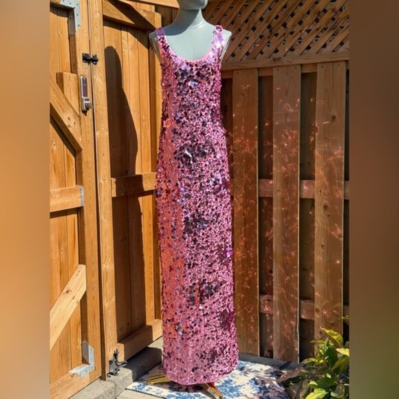 🆕 SIMKHAI 🧿 NWOT Bex Sequined Embellished Maxi Dress, Sorbet Pink- Sz US 4 - Picture 5 of 14